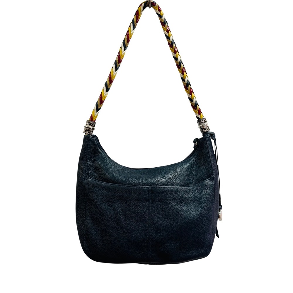 Brighton Navy Blue Pebbled Leather Hobo Bag Braided Multi Color Strap D946462 - Picture 5 of 11